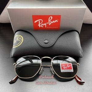 Ray-Ban Hexagonal Black Lenses RB3548N Gold Frame Unisex New